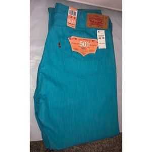 LEVIS MENS ORIGINAL FIT 501 JEANS 005012406 SHRINK-TO-FIT 44X32 TEAL TURQOISE